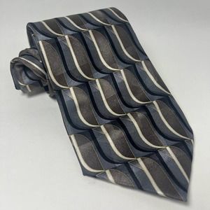 VTG Gallant Silk Tie Neutral Retro MCM  Black Brown Tan Cream Silver Gray